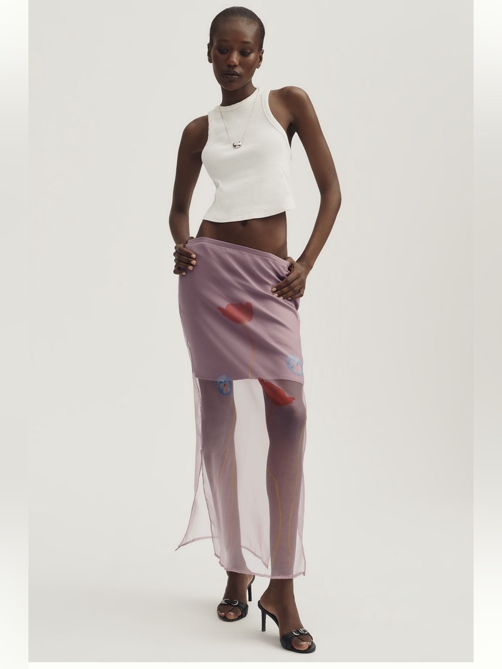 Anthropologie blush pink Sheer Lavender Floral Maxi Skirt